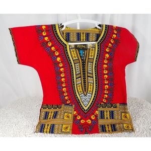Klub Kool Unisex Kids Orange Tribal African Bold Print Dashiki Shirt Size Small
